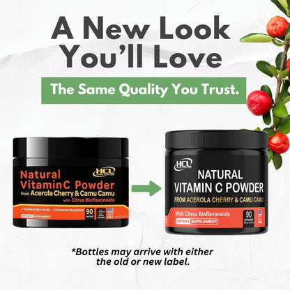 Natural Vitamin C from Organic Acerola Cherry & Camu Camu Powder - High Absorption with Citrus Bioflavonoids - Immune System & Collagen Booster - Anti Aging Skin Vitamins Made in USA 90 servings