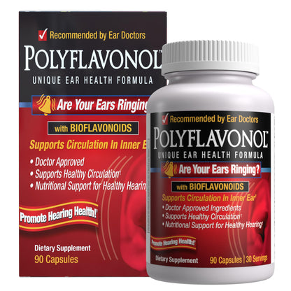 Polyflavonol with Bioflavonoids, Tinnitus Relief, Unique Ear Health Formula, Ringing Ears Support, Supports Circulation in Inner Ear, Promotes Hearing Health, 90 Capsule, 30 Servings