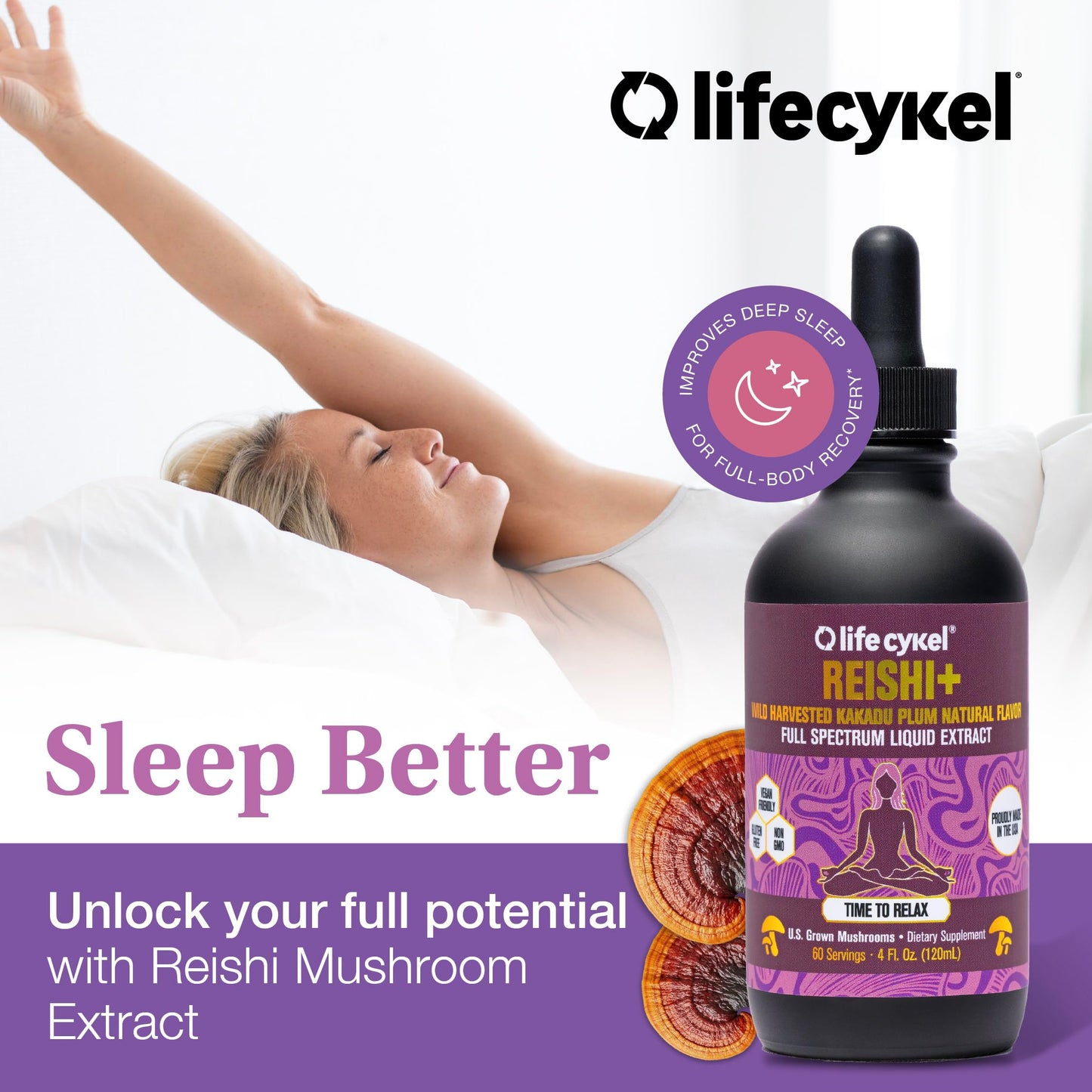 Life Cykel Professional Athletes Pack - Reishi, Lions Mane & Cordyceps Mushroom Extract- Full-Spectrum Mushroom Tincture for Energy, Focus and Immune Health- Vegan, Non-GMO Formula