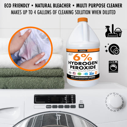 Chromex 6 Percent Hydrogen Peroxide, Food Grade, Home, Kitchen, Bath Cleaner, Laundry, Whitening (128 fl oz (Pack of 1))