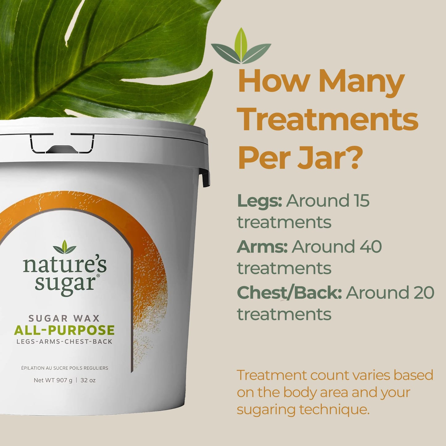 Nature’s Sugar Wax All-Purpose Sugaring Paste for Legs, Back, Arms, Chest - 32oz - Beginner-Friendly Sugar Wax Hair Removal for All Skin Types - Vegan & Cruelty-Free