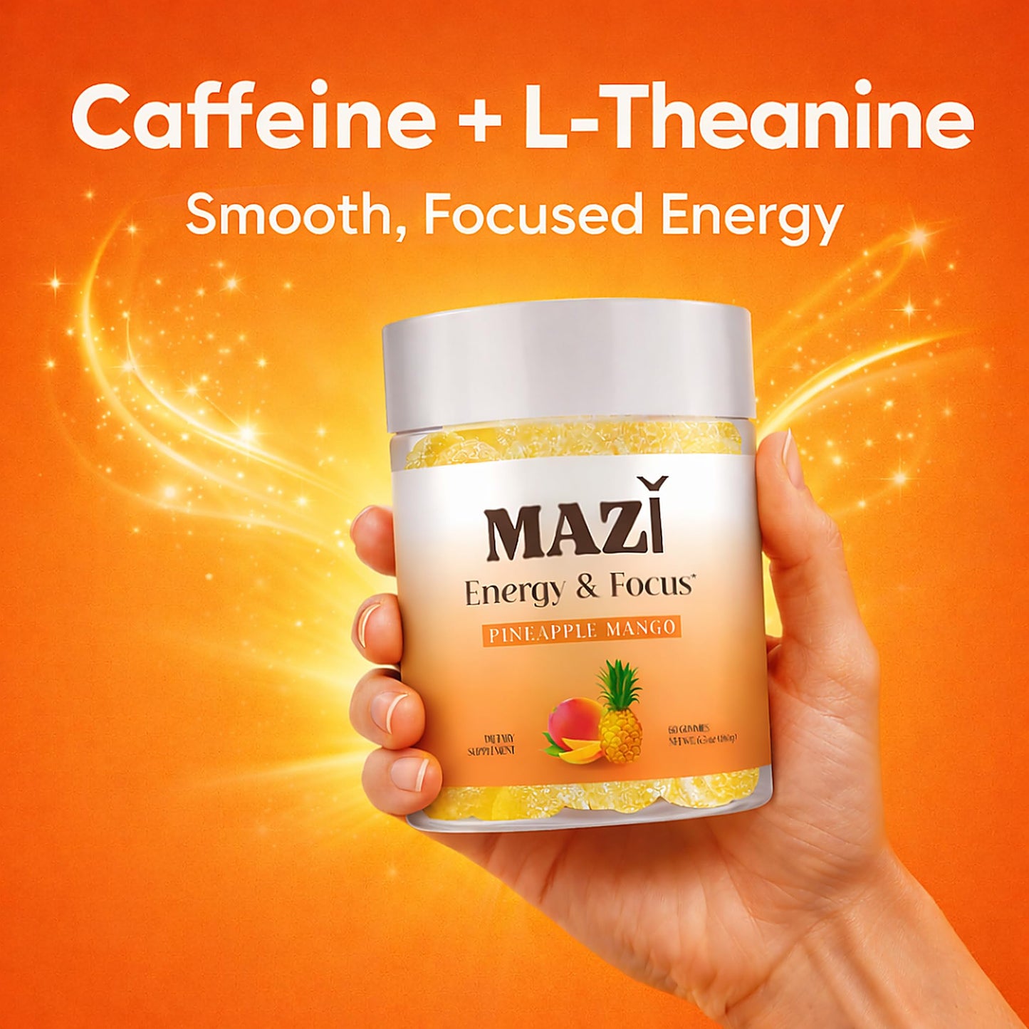 Energy & Focus Gummies | 100mg Natural Caffeine + L-Theanine + Vitamin B6 & B12 + CoQ10 | Nootropic Cognitive Brain Performance Supplement | No Crash or Jitters