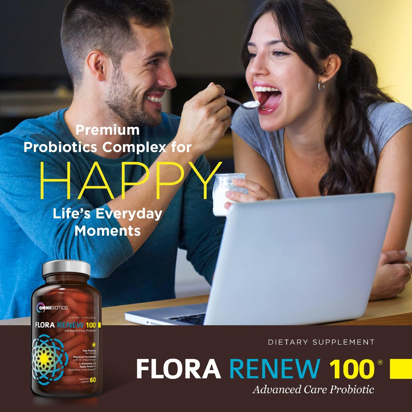 100 Billion Probiotics - 15-Strain Probiotic for Women & Men, DRCaps Delayed Release, Prebiotics, L-Glutamine, Apple Pectin, Gut Lining Support, Shelf Stable, Non-GMO, 60 Vegan Capsules for Adults