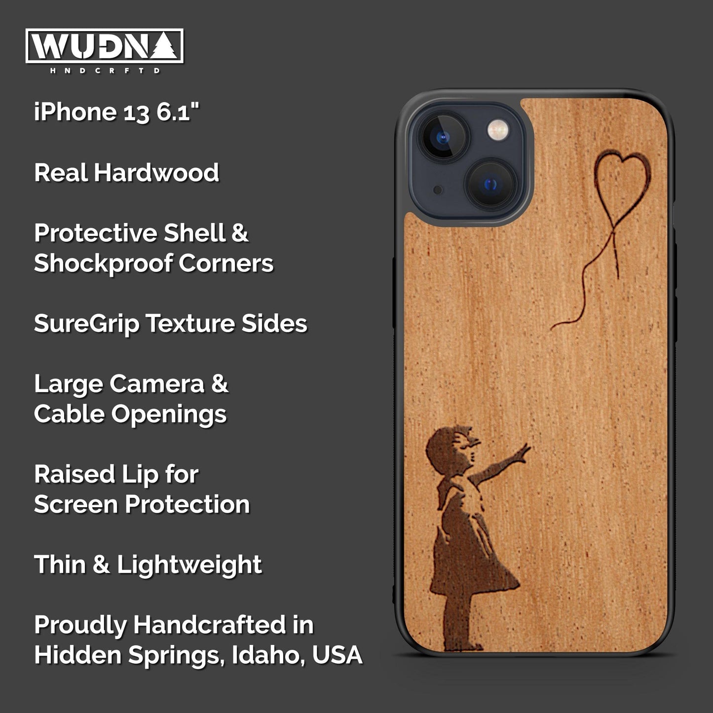 WUDN Slim Wooden Phone Case (Banksy Balloon Girl) Compatible with iPhone 13