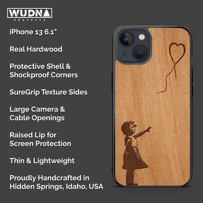 WUDN Slim Wooden Phone Case (Banksy Balloon Girl) Compatible with iPhone 13