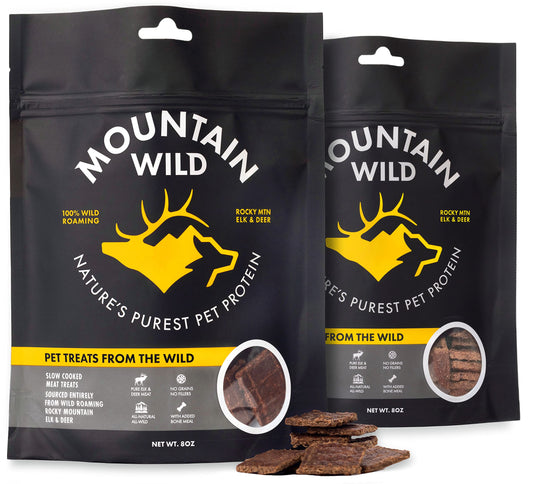 MOUNTAIN WILD Venison Jerky Training Treats for Dogs – Elk & Deer Meat Protein Dog Treat High-Value Reward – All-Natural, No Fillers, Grain-Free, No Preservatives – 8 oz (2 Pack)
