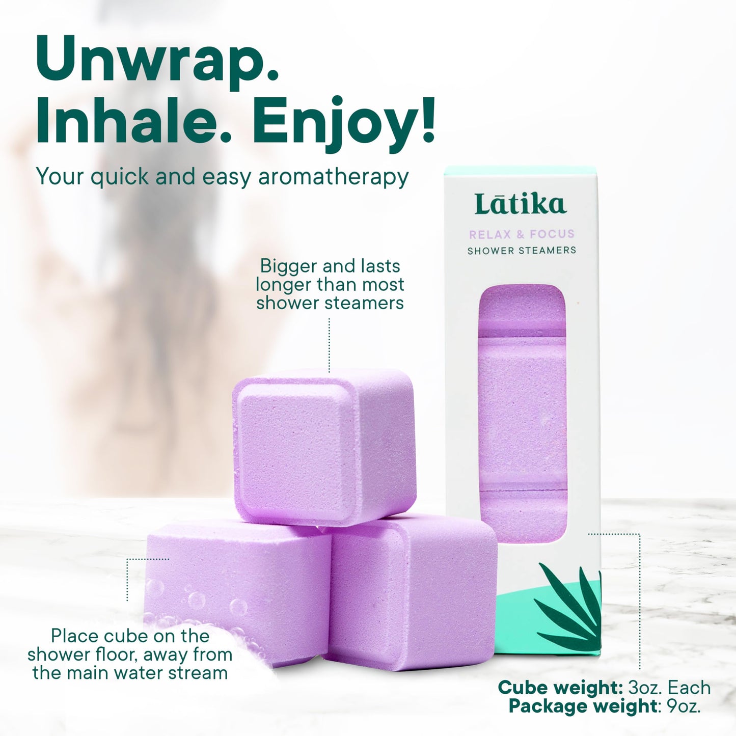 Latika Aromatherapy Shower Steamers - Relax & Focus Pack with Lavender Peppermint Essential Oils - Stress and Anxiety Relief Tablets - Shower Essentials for Women and Men - Relaxing Aromatherapy Gifts