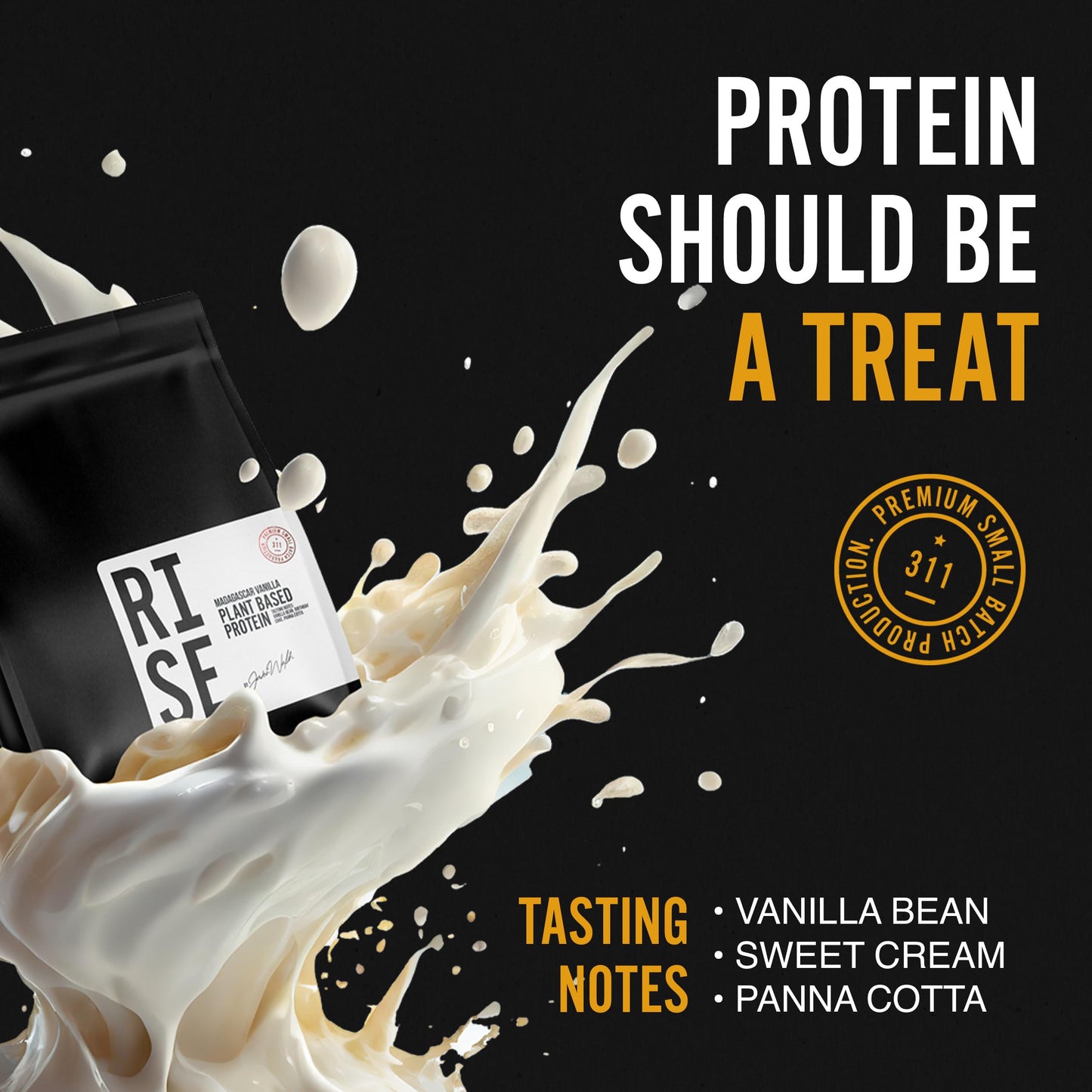 RISE311 Vanilla Plant-Based Protein Powder for Women & Men, Easy to Digest, Delicious Madagascar Vanilla Bean Powder Supports Overall Well-Being, 15 Servings/Pouch, 30g