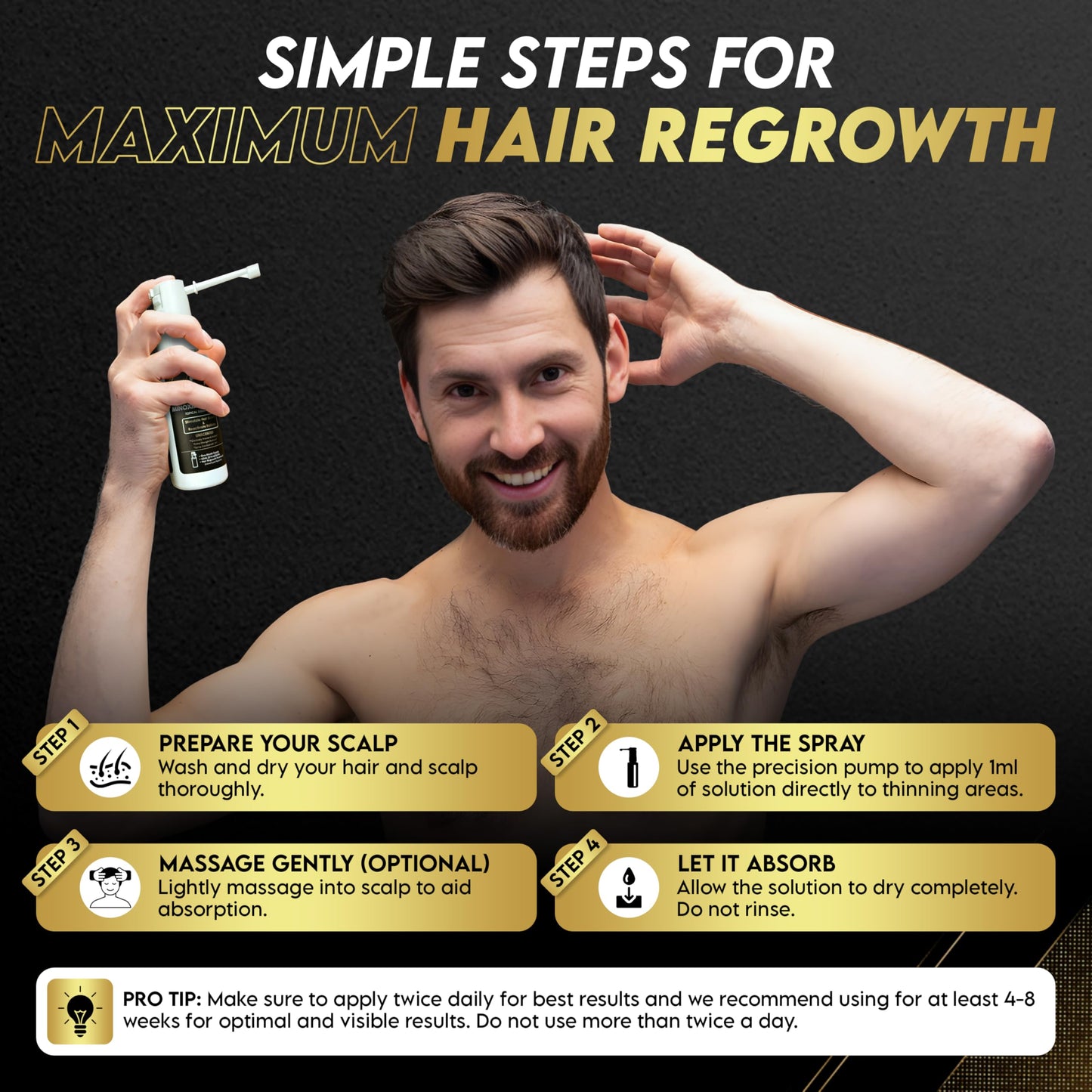 Elevate Hair Regrowth Treatment 5% Minoxidil Spray for Men - Clinically Proven Formula Fast Absorbing for Hair Loss and Growth Unscented Topical Hair Spray for Thinning & Balding Hair - Made in USA