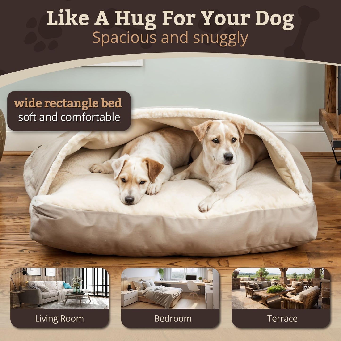 Snoozer Pet Products Luxury Rectangle Cozy Cave Dog Bed with Microsuede, Small, Buckskin