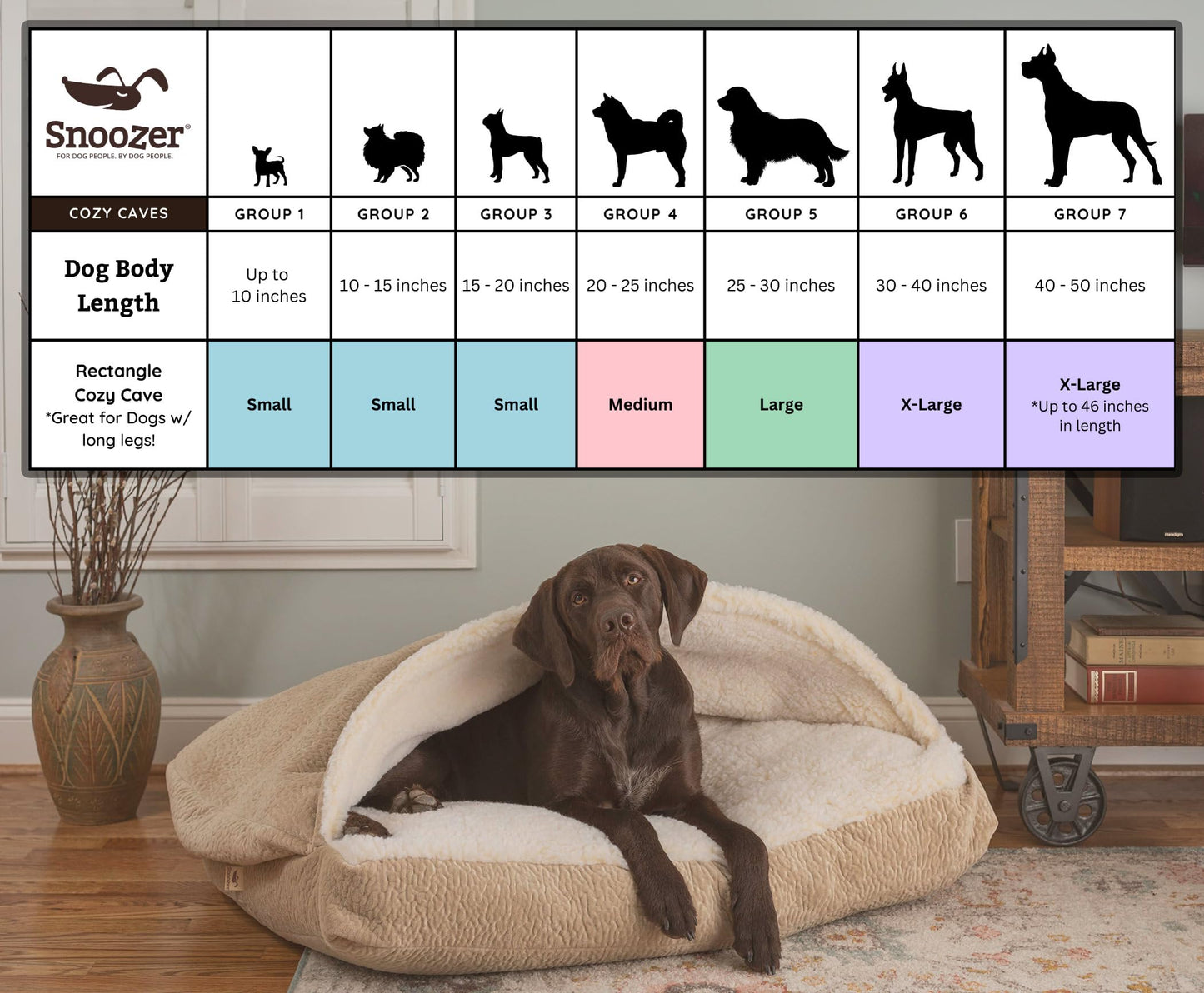 Snoozer Pet Products Luxury Rectangle Cozy Cave, Wag Collection, Small, Ramey Oxford