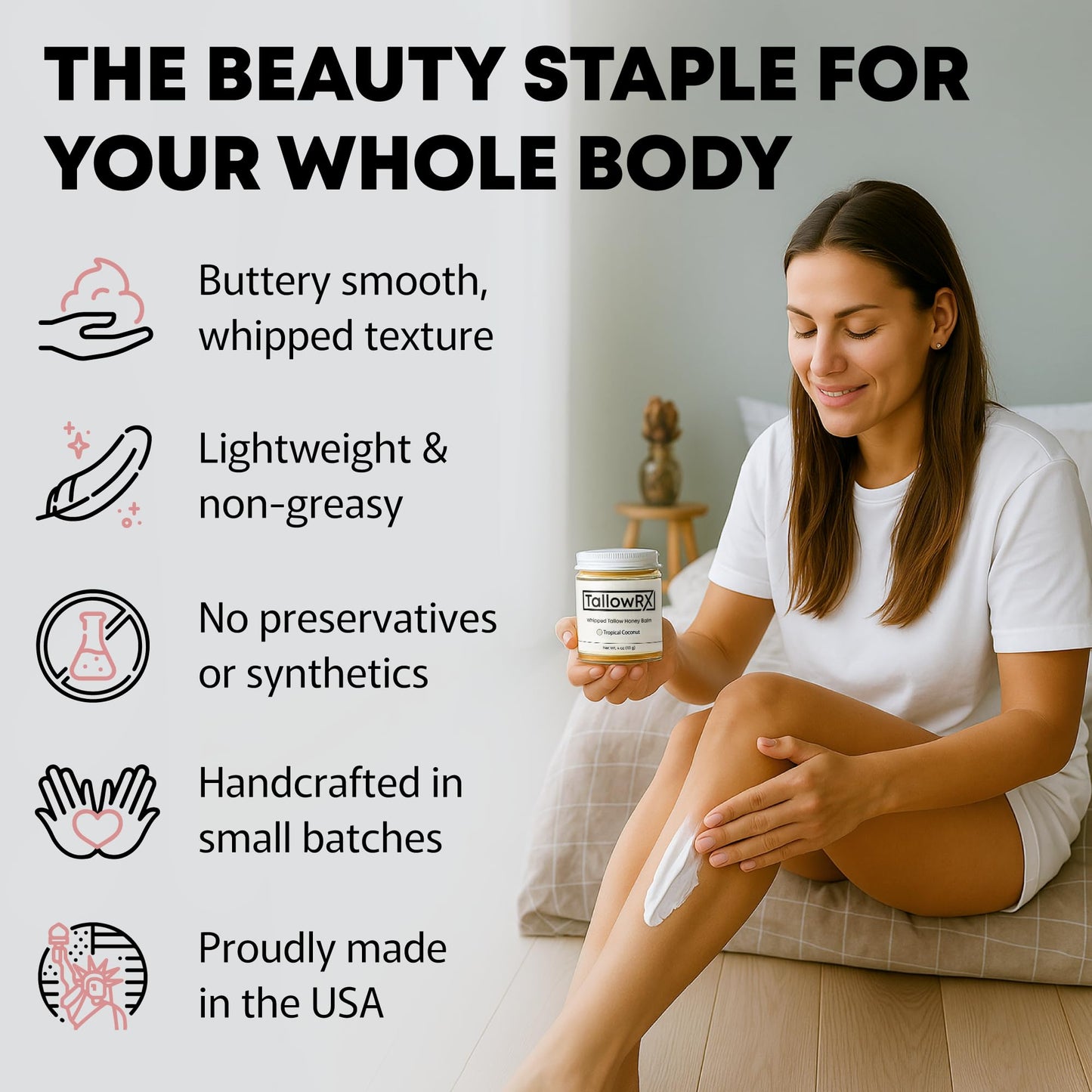 TALLOWRX 100% Grass-Fed Beef Tallow for Skin – Whipped Tallow Honey Balm, Pure & Organic Moisturizer for Face & Body with Manuka Honey, Jojoba & Calendula – Deep Hydration & Soothing (4 oz, Lavender)