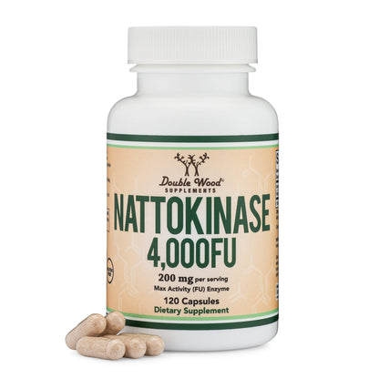 Nattokinase Supplement 4,000 FU Servings, 120 Capsules (Derived from Japanese Natto) Systemic Enzymes for Cardiovascular and Circulatory Support by Double Wood
