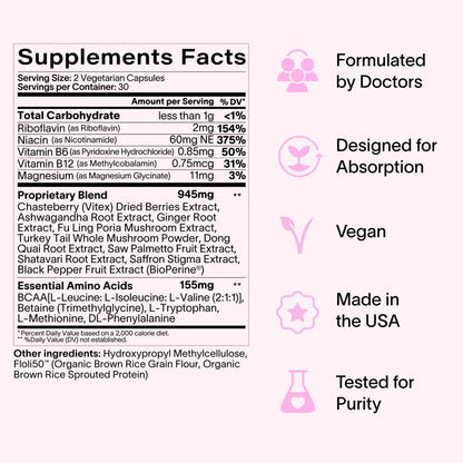 Ladywell Daily Hormone Balance Capsules - Targeted Women's Health Supplement - Adaptogens, Vitamins, Functional Mushrooms, Amino Acids - Science-Backed, Plant-Based, Naturally-Effective - 60 Capsules