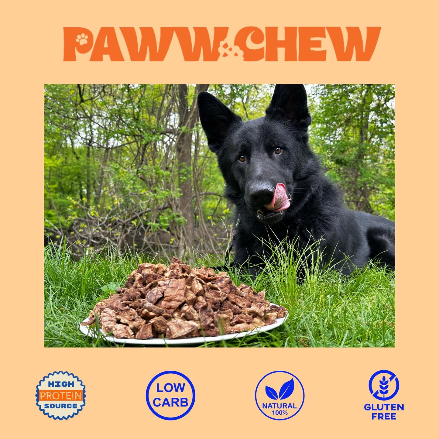 PAWW CHEW Beef Lung Dog Treats, 100% Natural, Single Ingredient, Made in The USA, Dried & Dehydrated, High Protein, High Value Dog Training Treats, Grain Free, Low-Odor Free for All Breeds