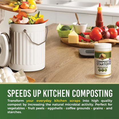 Compost Starter - 100x Concentrated All Natural Compost Accelerator for Countertop Kitchen Bin - Odor-Free, Fast-Acting Microbial Formula - Approximately 73 Scoops
