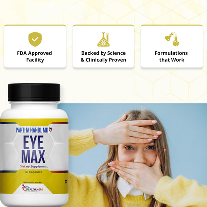 Dr. Nandi’s Eye Max Vision Supplement – Lutein, Zeaxanthin, Lycopene, Zinc – Eye Vitamins for Macular & Retina Support – Blue Light Protection, Visual Clarity & Antioxidant Support – 60 Vegan Capsules