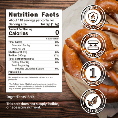 Snackathon Coarse Pretzel Salt, Heat Resistant Large Crystals, 5 oz Resealable Bag, Made in USA, All-Natural Topping for Soft Pretzels, Bagels & Breads