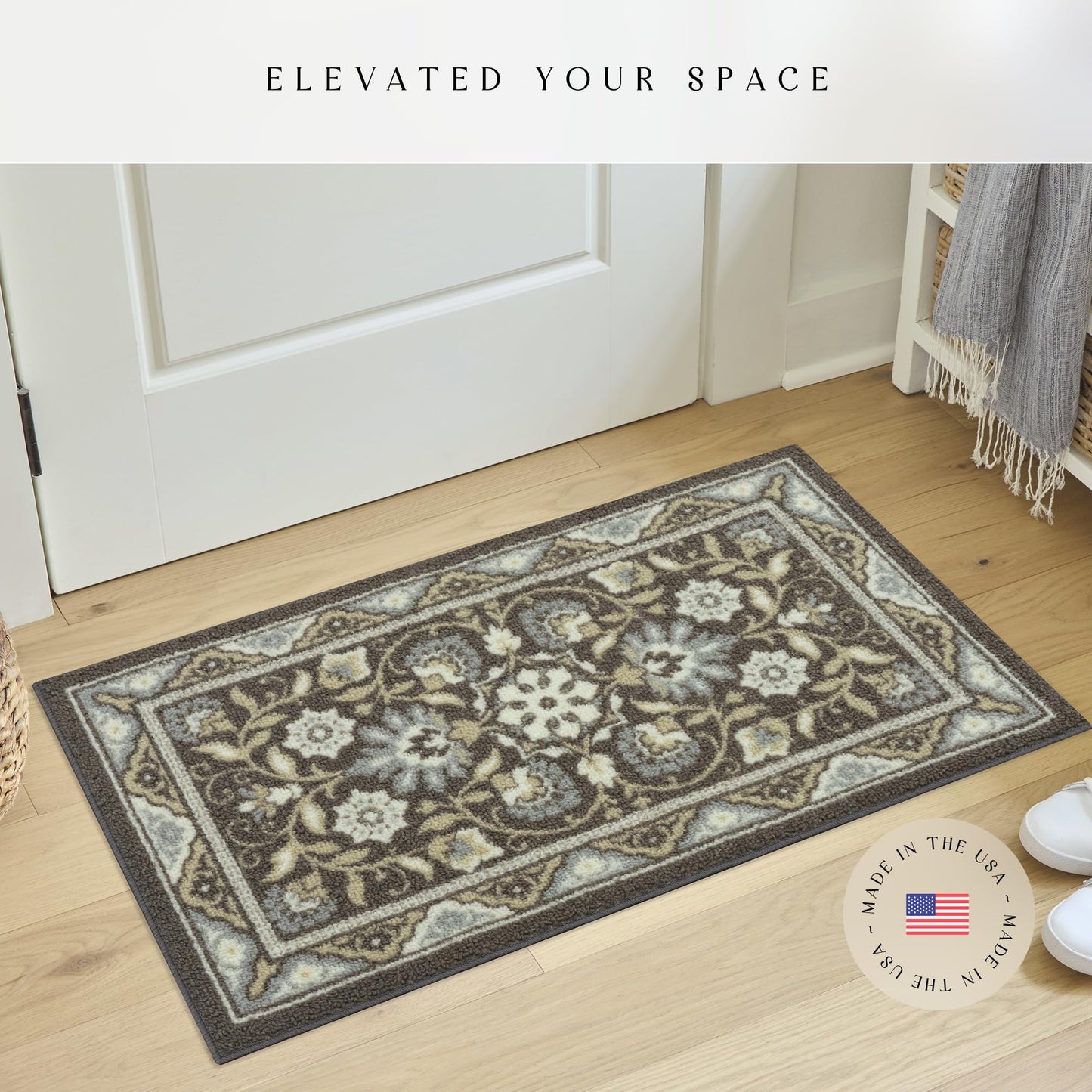 Maples Rugs Florence Kitchen Rugs Non Skid Washable Accent Area Carpet [Made in USA], 1'8 x 2'10, Light Brown