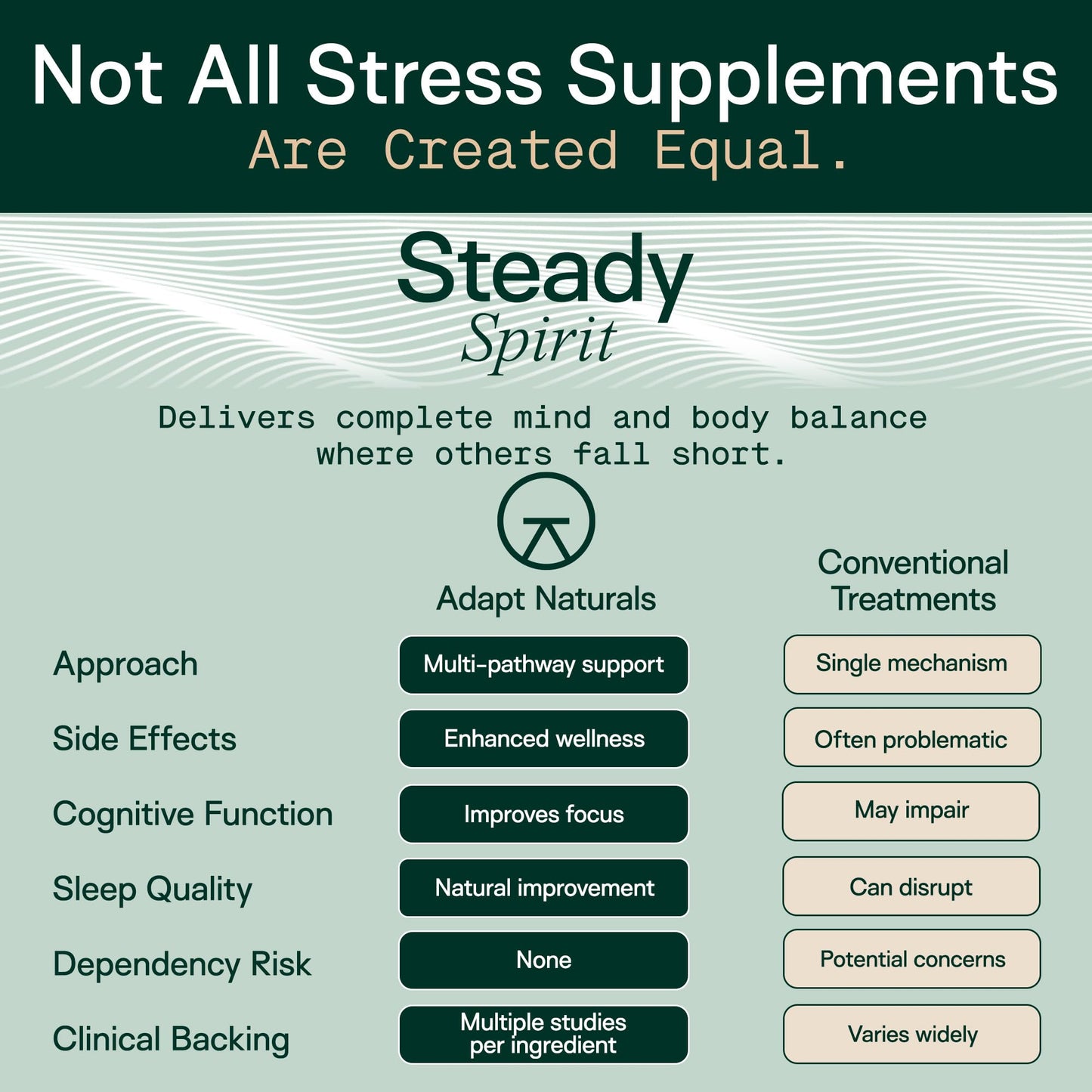 Adapt Naturals Steady Spirit Stress, Anxiety & Mood Support Supplement for Women and Men with Ashwagandha, L-Theanine, Holy Basil, Saffron, and Lemon Balm - Stress Relief Supplement - 60 Day Supply