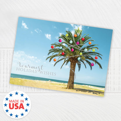 Canopy Street Masterpiece Decorated Palm Cards / 16 Tropical Beach Holiday Card Set With White Envelopes / 5 5/8" x 7 7/8" Warm Weather Coastal Vacation Greeting Cards With Inside Verse