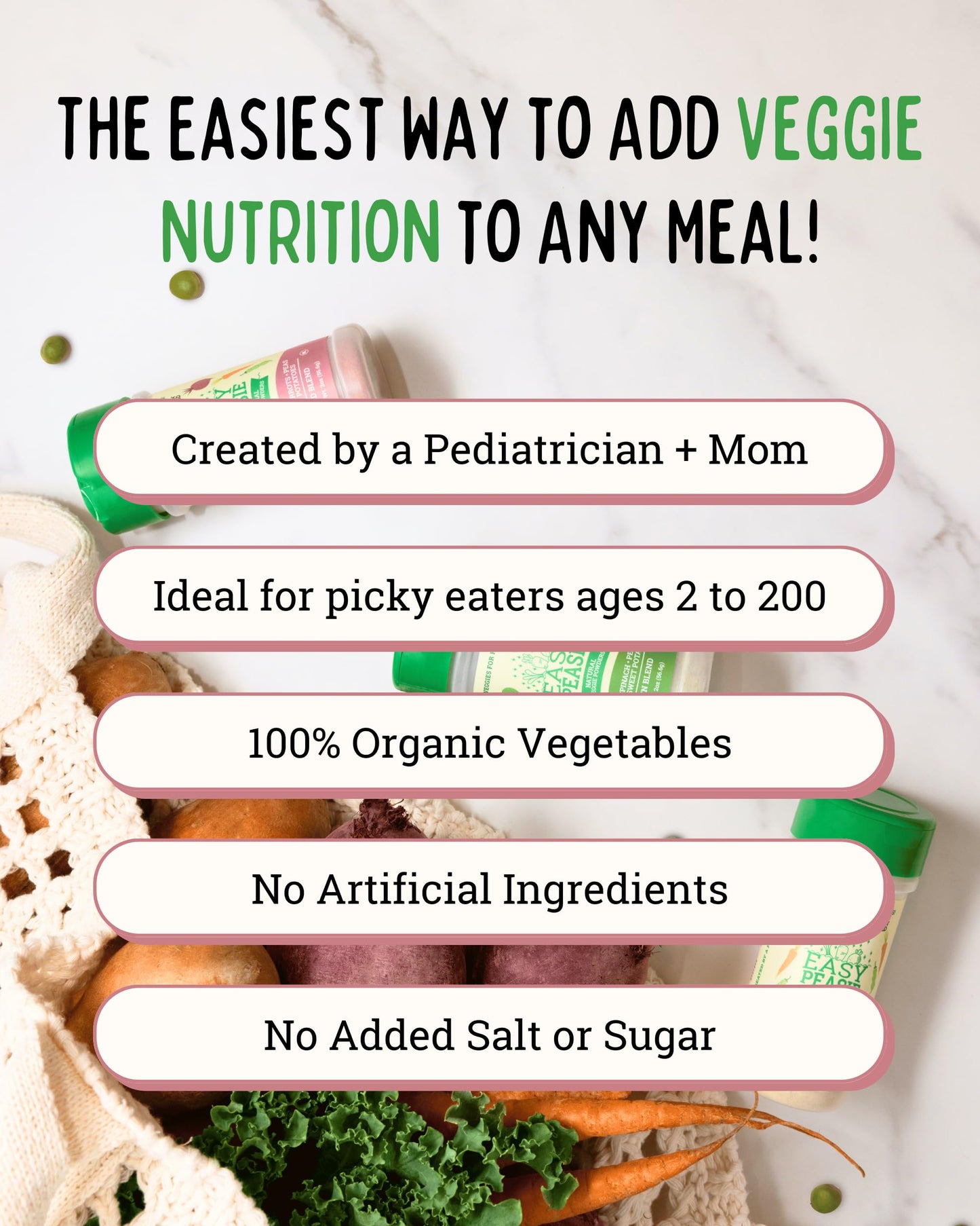 Easy Peasie Natural Veggie Powders for Kids and Picky Eaters | Hidden Vegetable Powder Additive for Meals and Smoothies (3-Pack: Original, Green, and Red - each 2 oz)