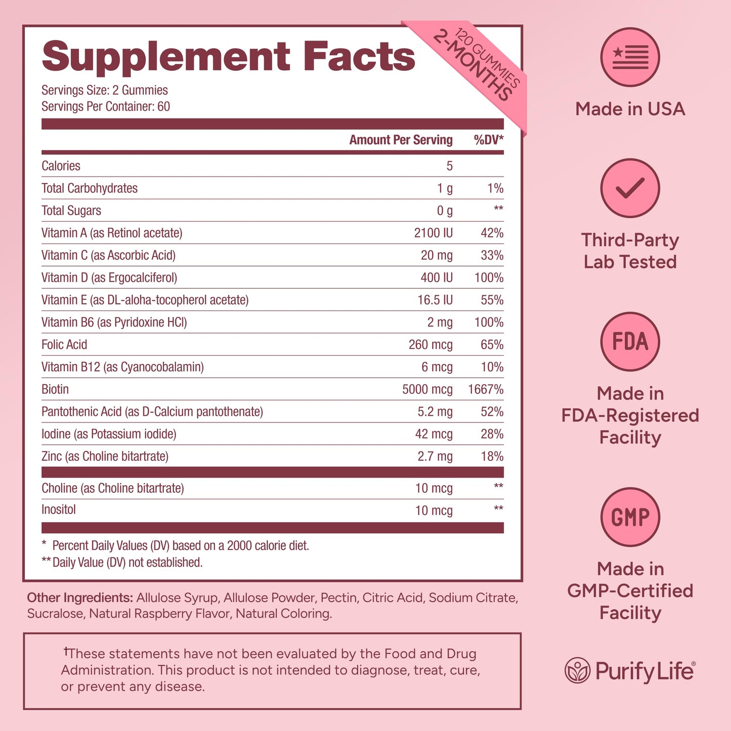 (Bulk - 120ct) Hair Growth Optimizer - Vegan Biotin Gummies - Tasty Biotin Supplement for Women & Mens Thicker Hair - Nail Growth & Strengthener for Brittle Breaking Nails & Skin Health, Gluten-Free