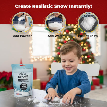 Let it Snow Instant Fake Snow for Slime - Made in The USA, Gentle, Safe & Easy to Use Artificial Snow Powder - Perfect Play Snow for Holiday Decorations, Photography, Sensory Play, & Slime (1 Pack)