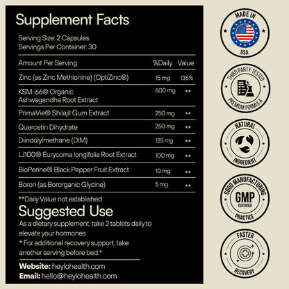 Heylo Man UP Men’s Vitality Supplement with Ashwagandha, Shilajit, Zinc, Tongkat Ali, DIM, Quercetin & BioPerine – Supports Energy, Hormone Balance & Stress – 60 Capsules
