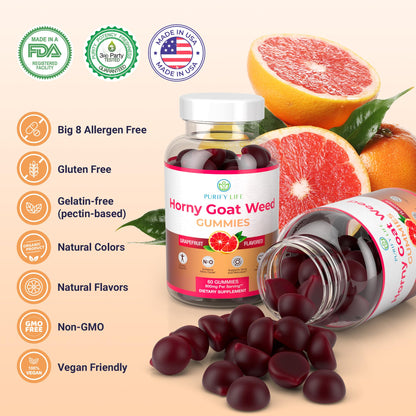 Potent Horny Goat Weed for Men and Women (Max Potency Chews 800mg), Horny Goat Weed Extract Gummies for Energy Management, Performance and Stamina - Vegan, Gluten-Free, Natural Grapefruit Flavor
