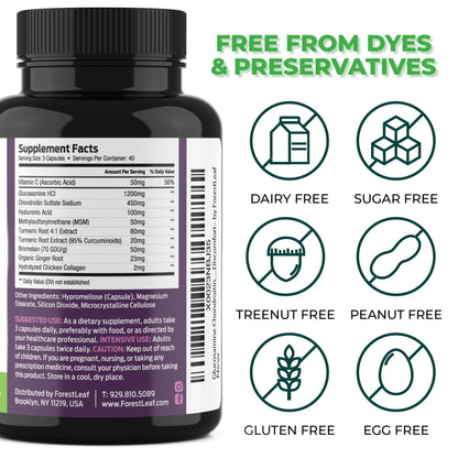 Glucosamine Chondroitin MSM Complex Supplement - Triple Strength 1200mg Joint Support Supplement for Women & Men with Turmeric, Hyaluronic Acid and Bromelain for Muscle Flexibility - 120 Caps