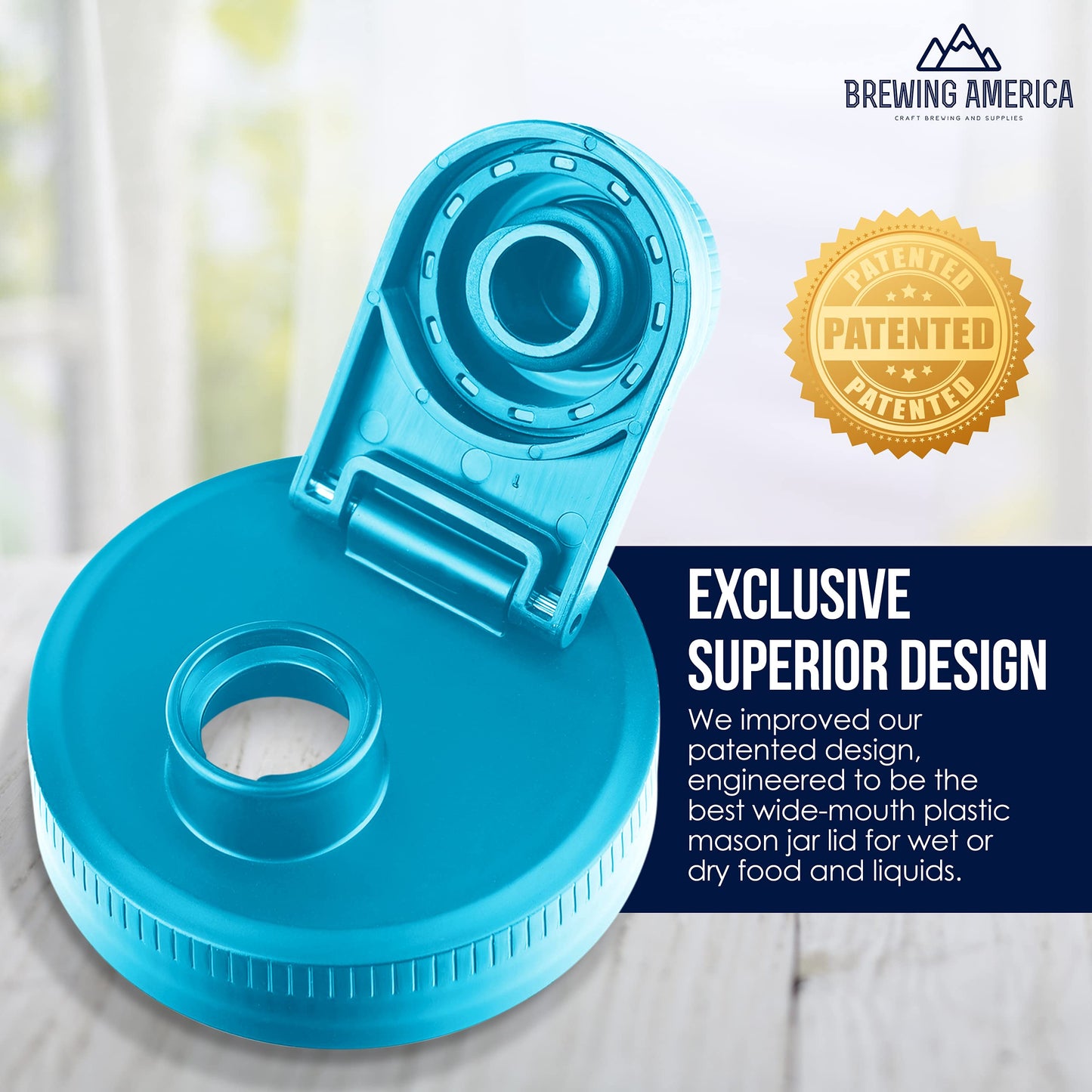 Brewing America Nesting Jar with Drinking Lid as Travel Cup, 1 Pint (16 oz) with Teal Pouring Lid on Wide Mouth Ball Nesting Mason Jar, USA-Made To Go Drink Cup, 1-Pack