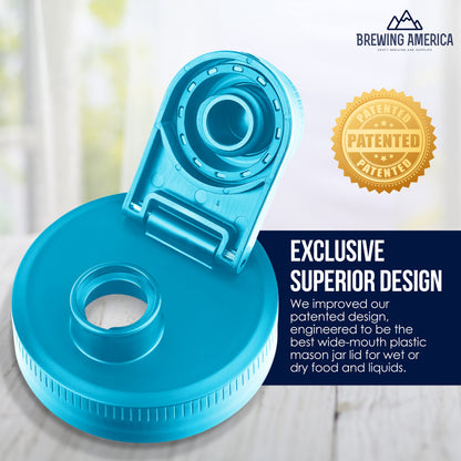 Brewing America Nesting Jar with Drinking Lid as Travel Cup, 1 Pint (16 oz) with Teal Pouring Lid on Wide Mouth Ball Nesting Mason Jar, USA-Made To Go Drink Cup, 1-Pack