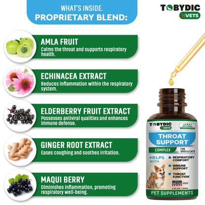 Tobydic Dry & Wet Kennel Cough Natural Medicine & Relief for Dogs and Cats - Herbal Treatment Support Helps to Soothe Throat & Respiratory Trachea Comfort Supplement for Pets - Made in USA