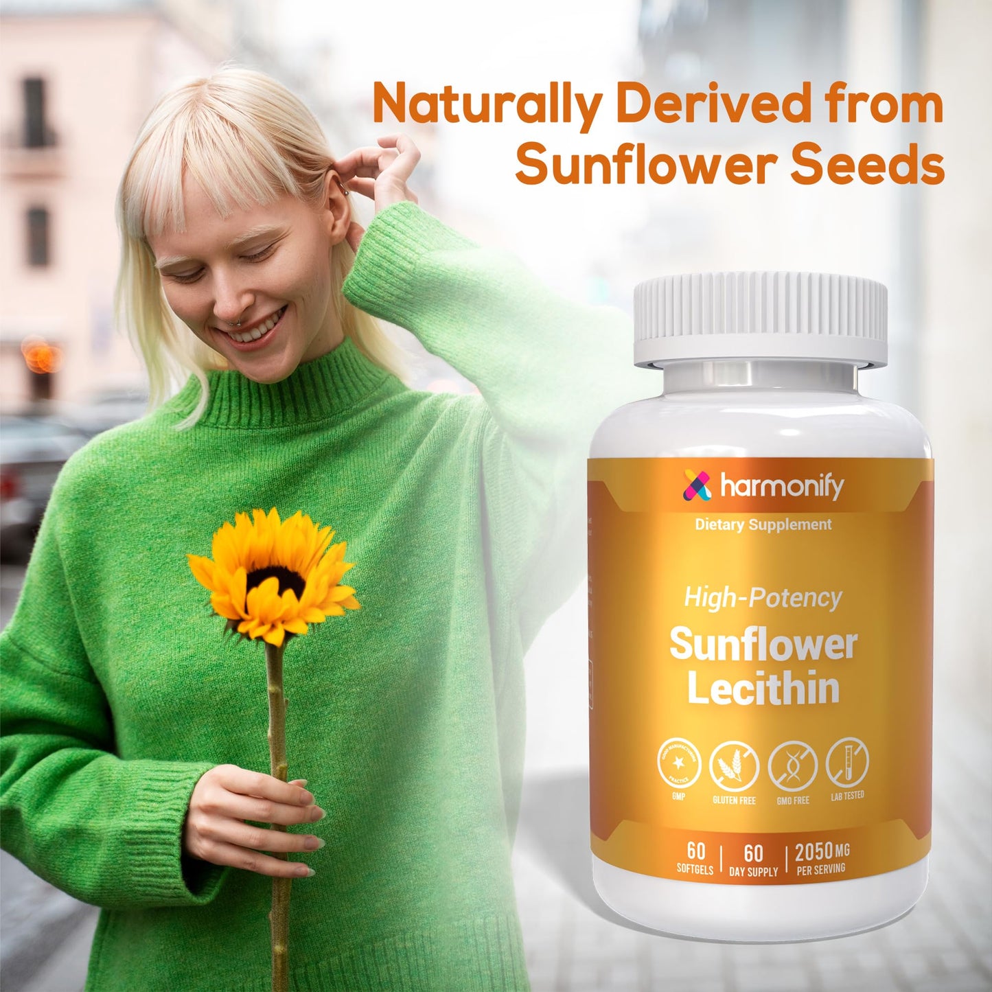 HARMONIFY Sunflower Lecithin Wellness Supplement, 2050 mg High-Potency, Non-GMO & Gluten-Free, 60 Softgels, Proudly USA Company