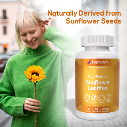HARMONIFY Sunflower Lecithin Wellness Supplement, 2050 mg High-Potency, Non-GMO & Gluten-Free, 60 Softgels, Proudly USA Company