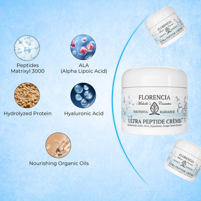 Florencia Ultra Peptide Cream - Nourishing, Organic Face Moisturizer with Hyaluronic Acid & Matrixyl 3000 - Hydrates, Rejuvenates, Firms, Improves Fine Lines - Natural & Vegan, 2 oz