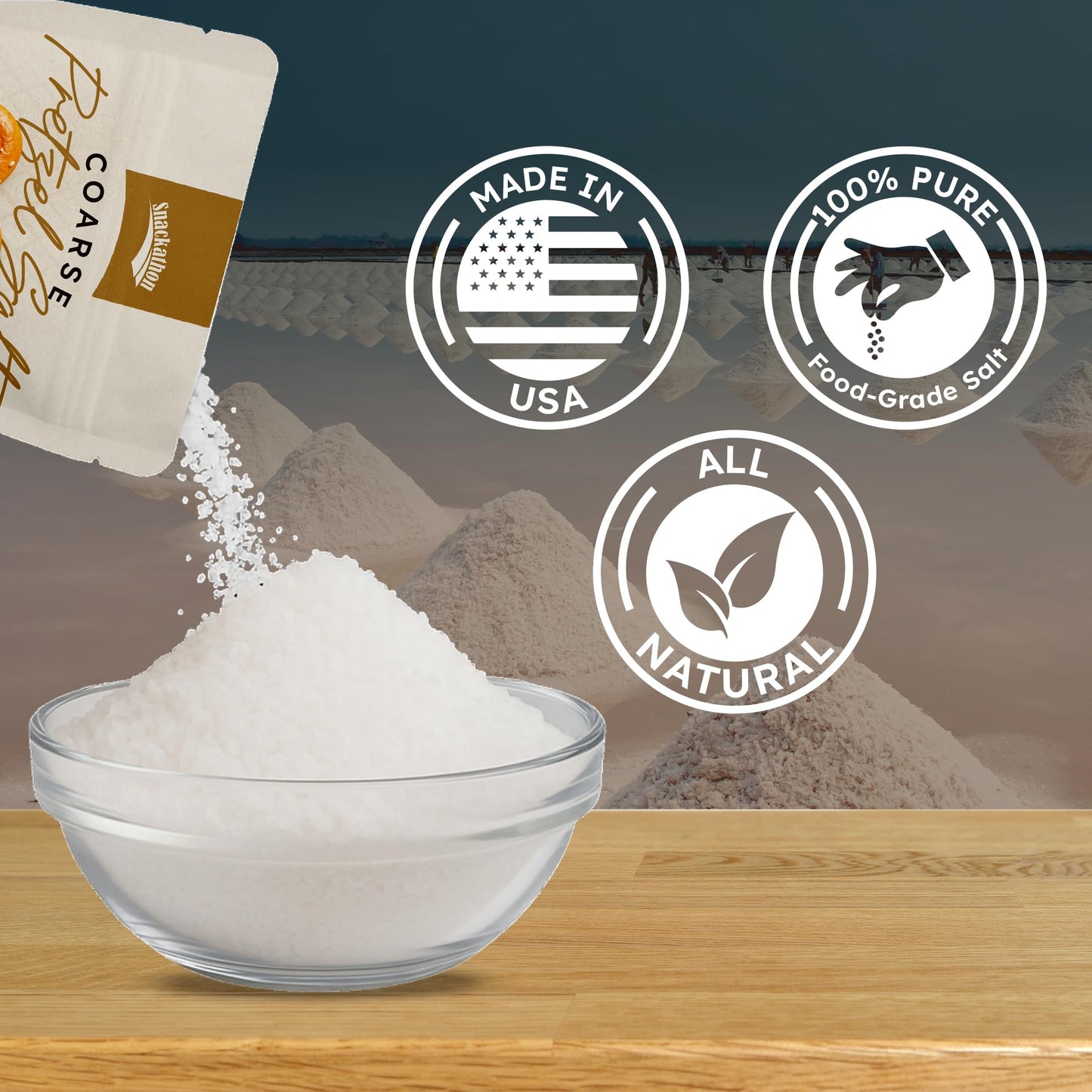 Snackathon Coarse Pretzel Salt, Heat Resistant Large Crystals, 5 oz Resealable Bag, Made in USA, All-Natural Topping for Soft Pretzels, Bagels & Breads