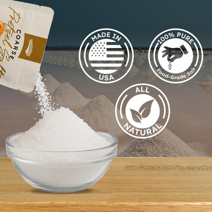 Snackathon Coarse Pretzel Salt, Heat Resistant Large Crystals, 5 oz Resealable Bag, Made in USA, All-Natural Topping for Soft Pretzels, Bagels & Breads