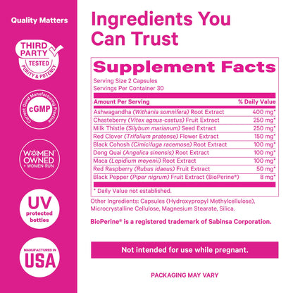 Pink Stork Menopause Supplements for Women - Hot Flash, Cortisol, Stress Support - Perimenopause - 9 Clinically-Studied Herbs - Ashwagandha, Vitex, Maca Root, Black Cohosh - 60 Capsules