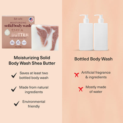 Kitsch Shea Butter Exfoliating Body Wash Bar – Moisturizing Bar Soap & Gentle Soap Bar with Plant-Based Exfoliants – Hydrates, Softens & Soothes Skin –Paraben, Silicone & Sulfate-Free - 4 oz