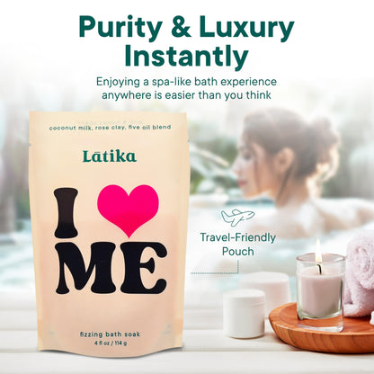 Latika Soak Set of 3 - I Heart Me Bath Soaks with Oats, Milk & Honey for Self-Love & Self-Care – for Relaxation, Muscle Recovery & Skin Nourishment – Stress Relief Soaking Salts