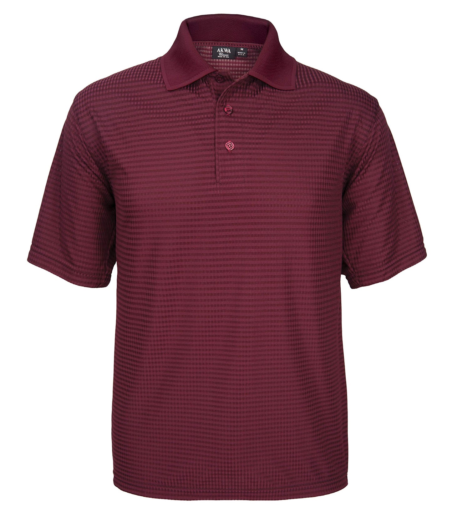 Akwa Made in USA Men's Dry Wicking Polo Shirt with Check Pattern and No-Curl Collar Burgundy