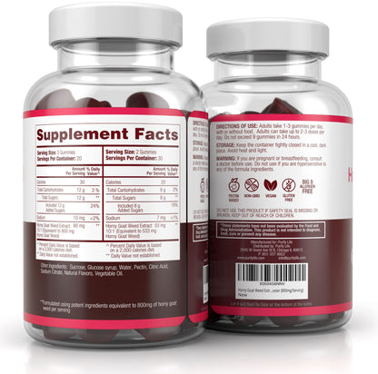 Potent Horny Goat Weed for Men and Women (Max Potency Chews 800mg), Horny Goat Weed Extract Gummies for Energy Management, Performance and Stamina - Vegan, Gluten-Free, Natural Grapefruit Flavor