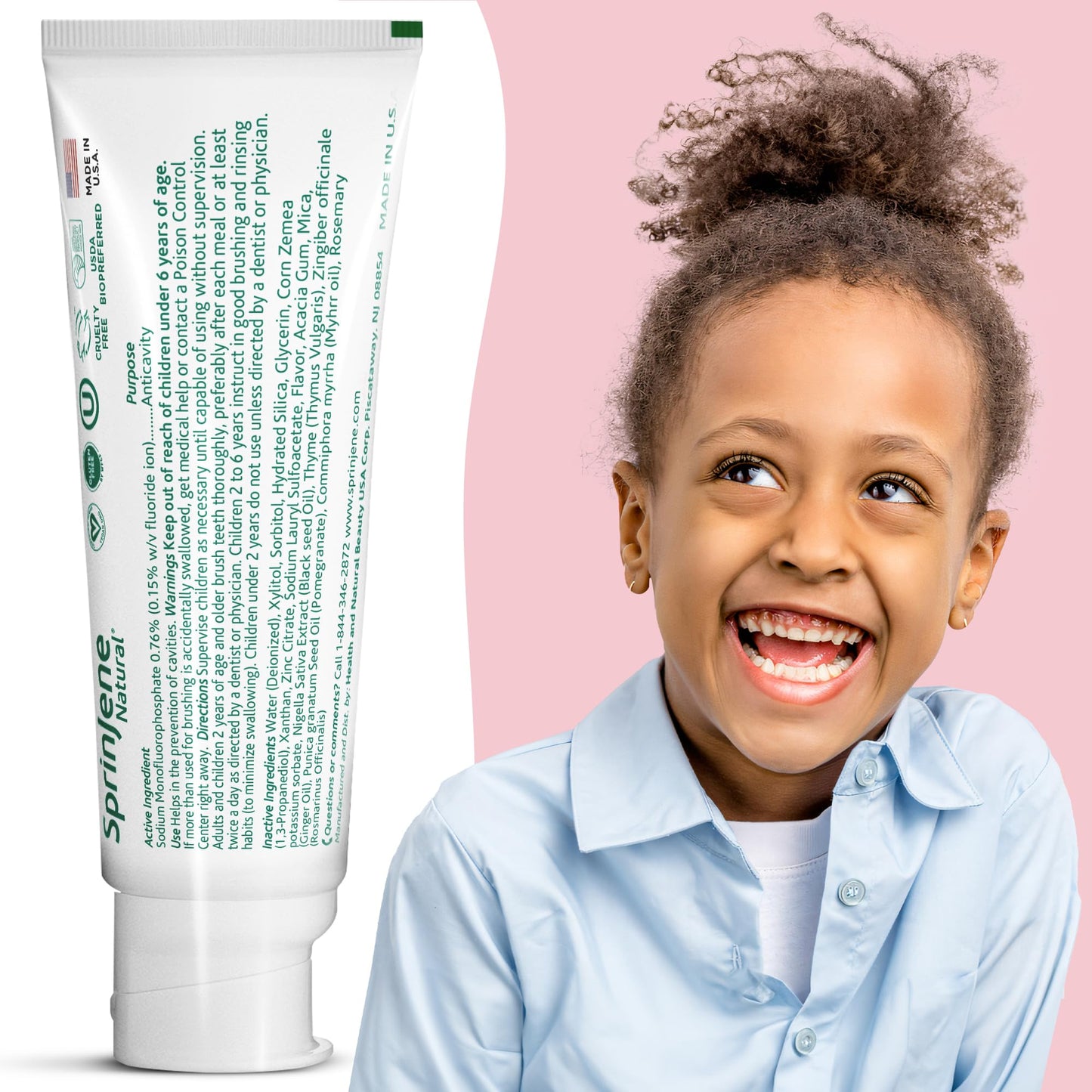 SprinJene Natural Children’s Toothpaste – Fluoride Free Strawberry Toothpaste for Toddlers & Kids – Gentle Safe Natural Formula with Patented Black Seed Oil & Zinc – Made in The USA (1 Pack)