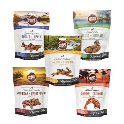 Smart Cookie All Natural Soft Dog Treats - 5 Flavor Variety Pack (5oz Each) - Healthy Dog Treats for Dogs & Puppies with Allergies, Sensitive Stomachs - Chewy, Grain Free, Made in USA