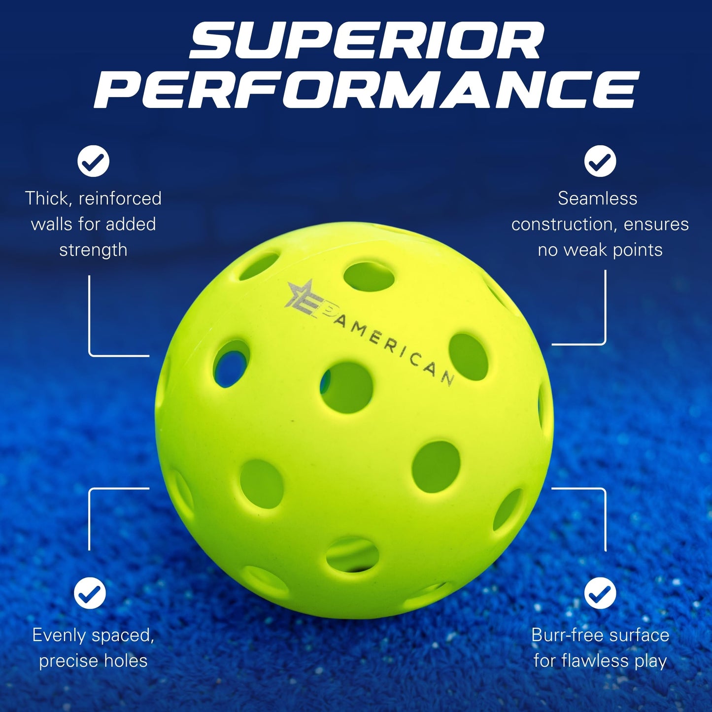 EPAMERICAN Outdoor Pickleballs | 3,6,12 Packs| USAPA Approved | Made in USA with Durable Design | Tournament-Ready, High Performance | 40 Precision Holes for Balanced Flight, (Neon Green, 3-Pack)