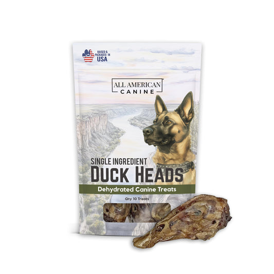 All American Canine 10 Natural Duck Head Dog Treats – Single Ingredient, Dehydrated & Digestible – Low-Fat, High-Protein Chew for Training & Dental Health – Made in USA
