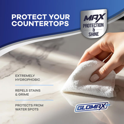 GLOMAX Home Ceramic Coating Spray Kit (16 oz) - Shine, Seal & Protect Stainless Steal, Glass, Kitchen & Bath Surfaces - Extremely Hydrophobic - Repels Stains & Grime - Includes 2 Micro Fiber Towels