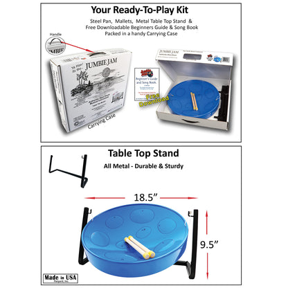 Panyard JJ Jumbie Jam Steel Ready to Play Kit-Blue G-Major with Table Top Stand-Made in USA Authentic Pan (W1085)